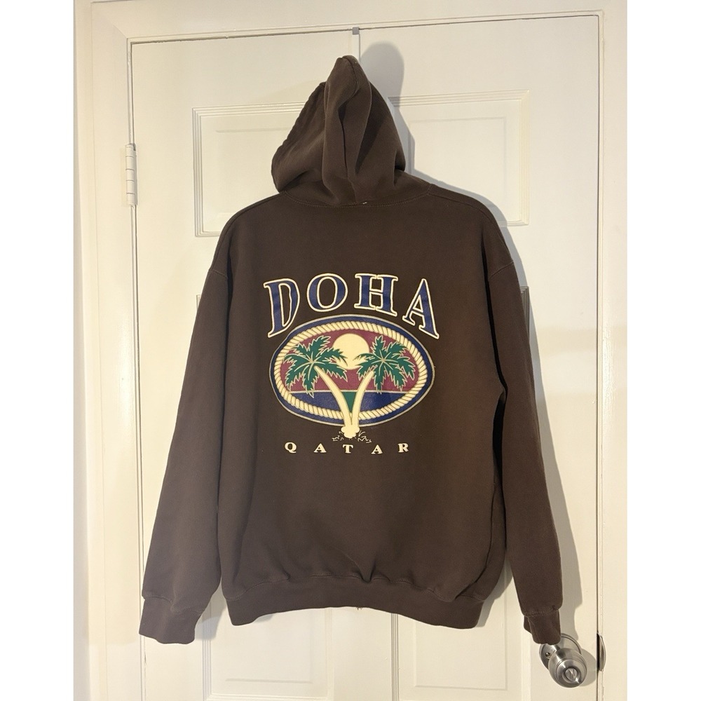 Vintage AST Sportswear Doha Qatar Souvenir Zipper Hoodie – Brown 100% Cotton XL